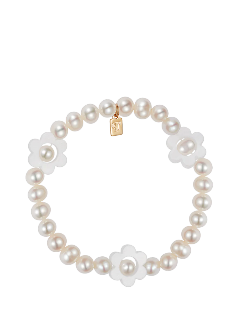 Product image 1 of 4, which shows Toolally Flower Pearl Bracelet, White