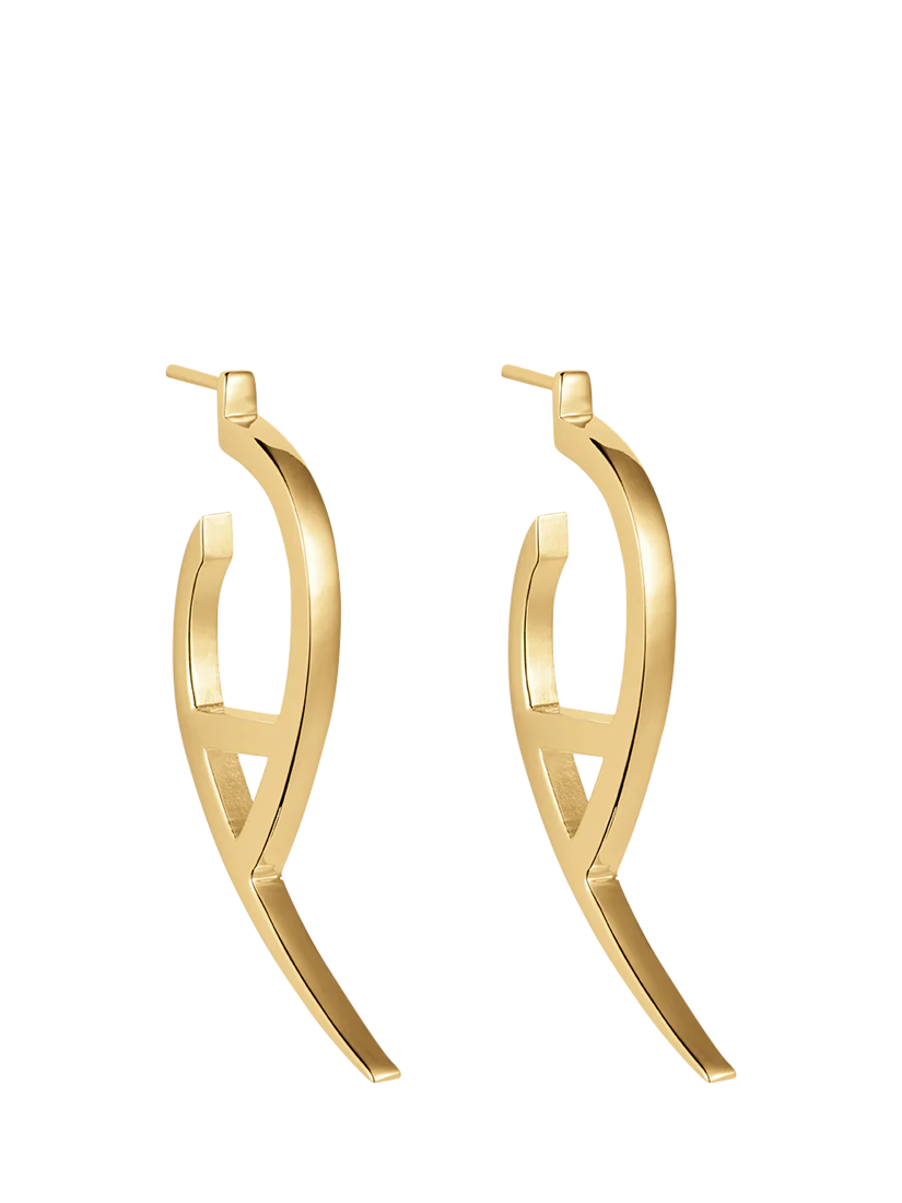 Product image 1 of 2, which shows Toolally Flick Hoop Earrings, Gold