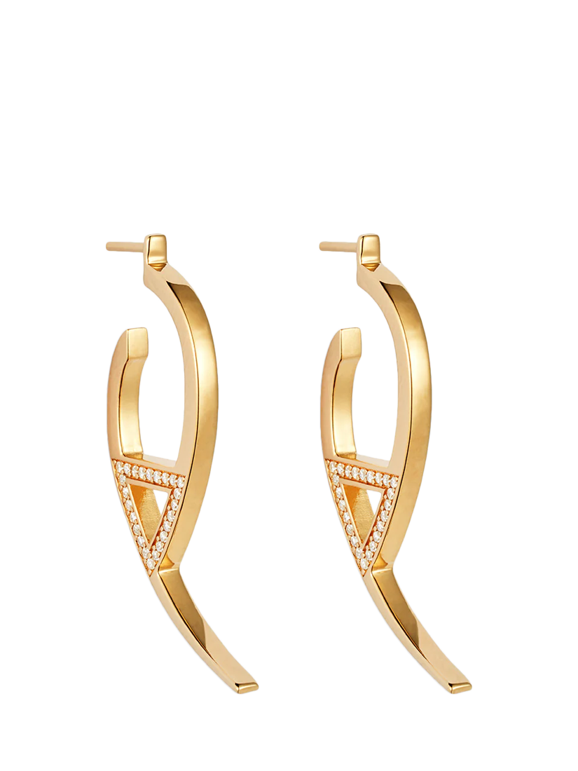 Product image 1 of 4, which shows Toolally Flick Cubic Zirconia Hoop Earrings, Gold