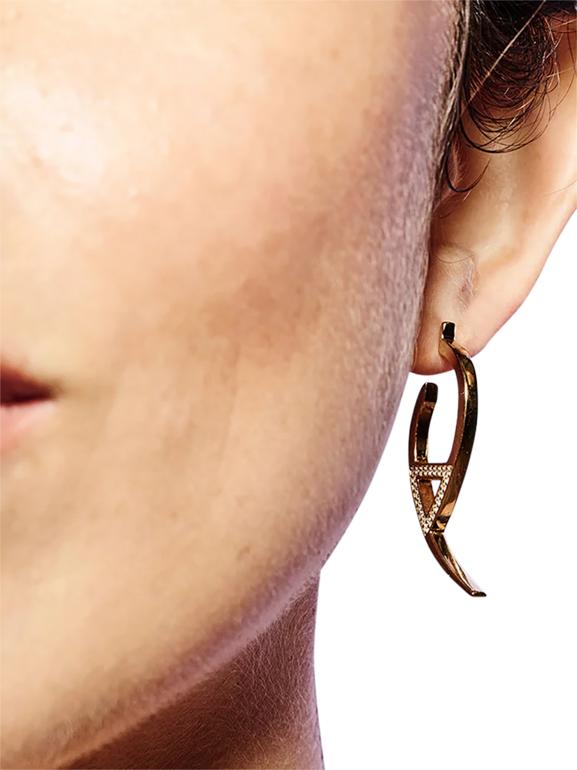 Product image 3 of 4, which shows Toolally Flick Cubic Zirconia Hoop Earrings, Gold
