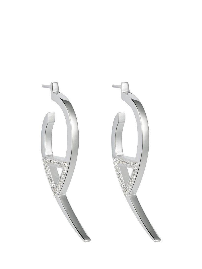 Product image 1 of 4, which shows Toolally Flick Cubic Zirconia Hoop Earrings, Silver