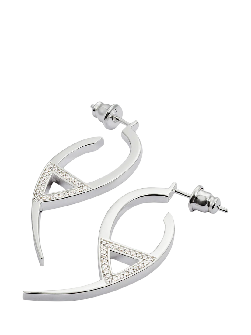 Product image 2 of 4, which shows Toolally Flick Cubic Zirconia Hoop Earrings, Silver