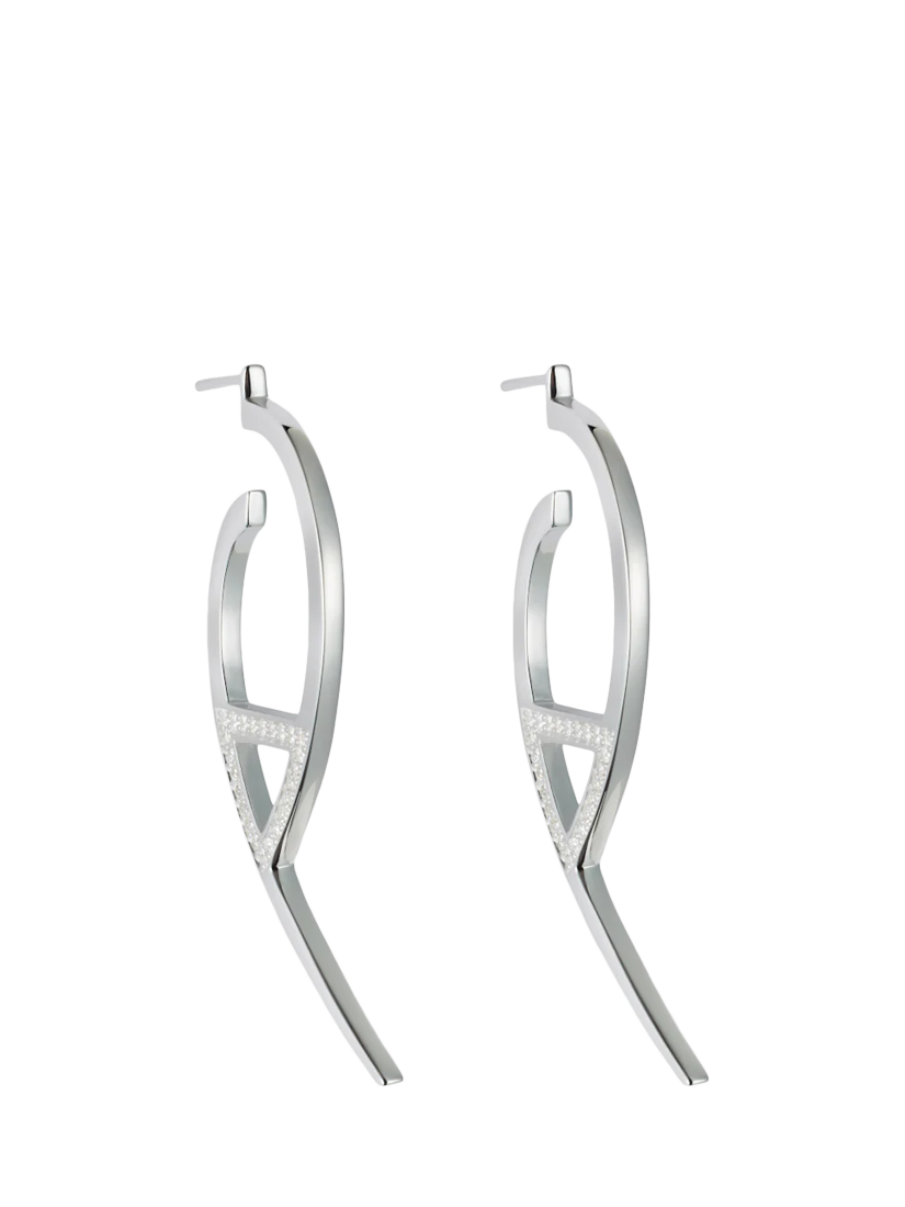 Product image 1 of 2, which shows Toolally Large Flick Cubic Zirconia Hoop Earrings, Silver