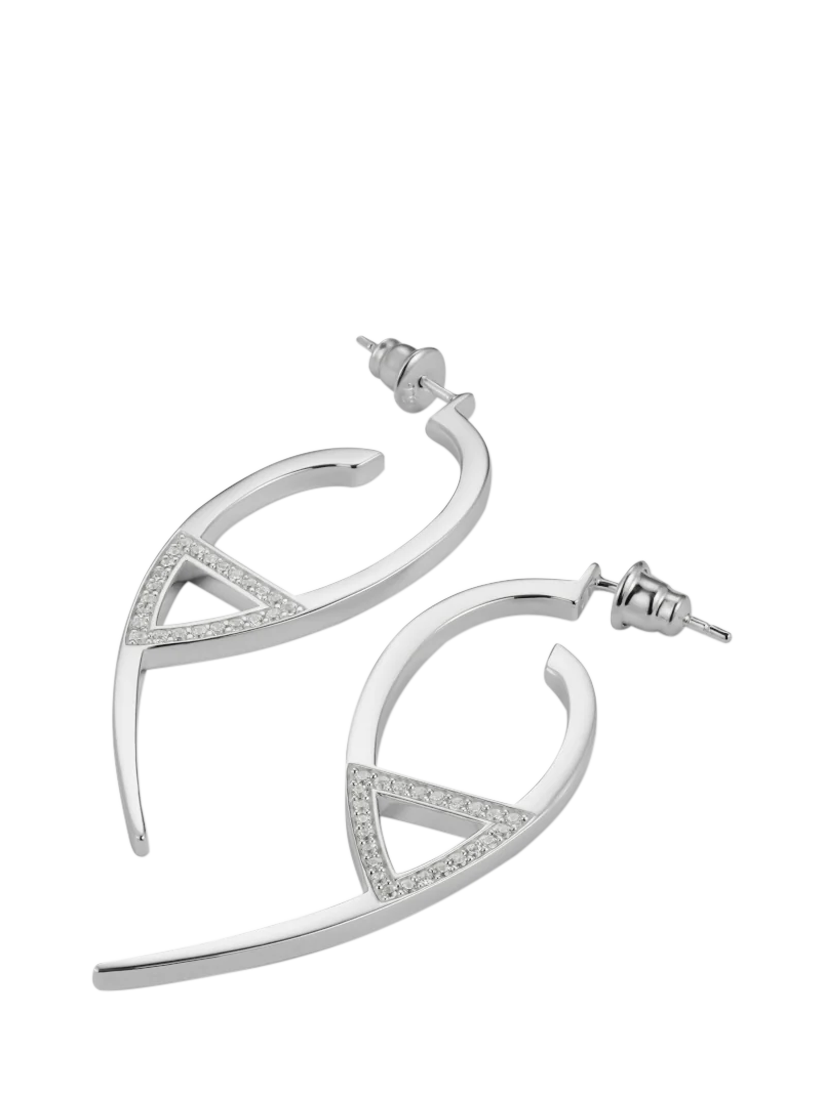 Product image 2 of 2, which shows Toolally Large Flick Cubic Zirconia Hoop Earrings, Silver