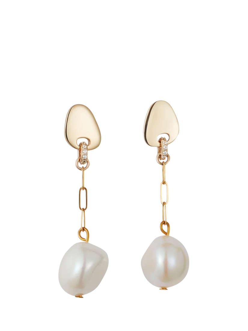 Product image 1 of 3, which shows Toolally Pearl Drop Earrings, Gold/White