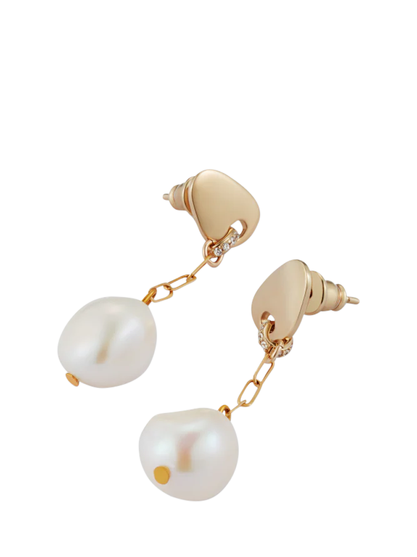 Product image 2 of 3, which shows Toolally Pearl Drop Earrings, Gold/White