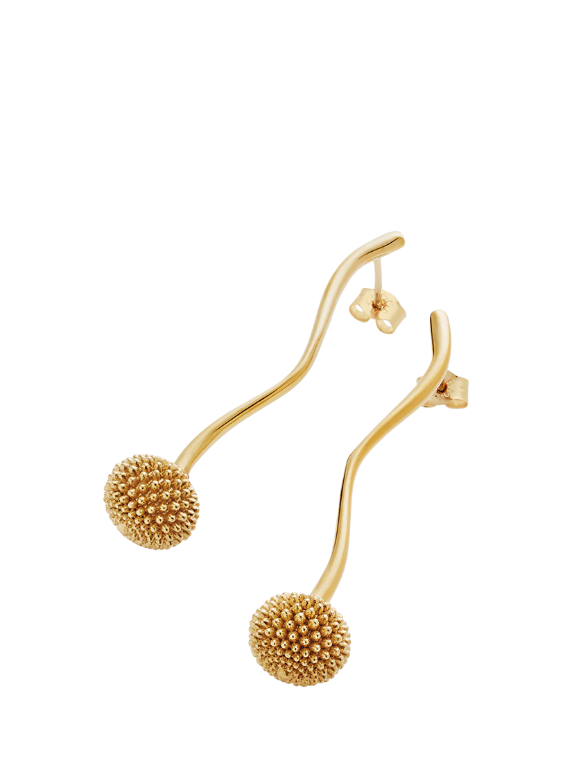 Product image 2 of 4, which shows Toolally Pom Pom Long Drop Earrings, Gold