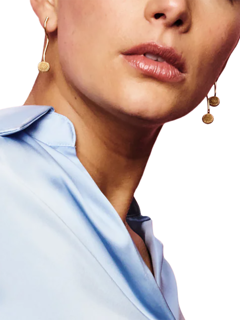 Product image 4 of 4, which shows Toolally Pom Pom Long Drop Earrings, Gold