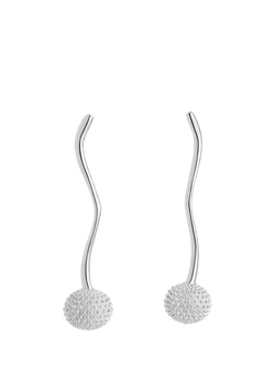 Toolally Pom Pom Long Drop Earrings, Silver