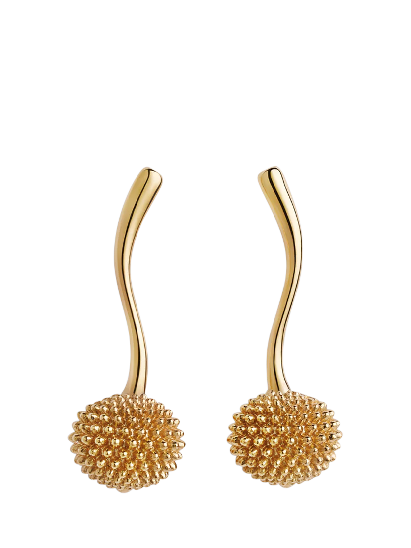 Product image 1 of 3, which shows Toolally Pom Pom Short Drop Earrings, Gold