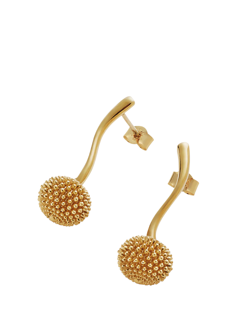 Product image 2 of 3, which shows Toolally Pom Pom Short Drop Earrings, Gold