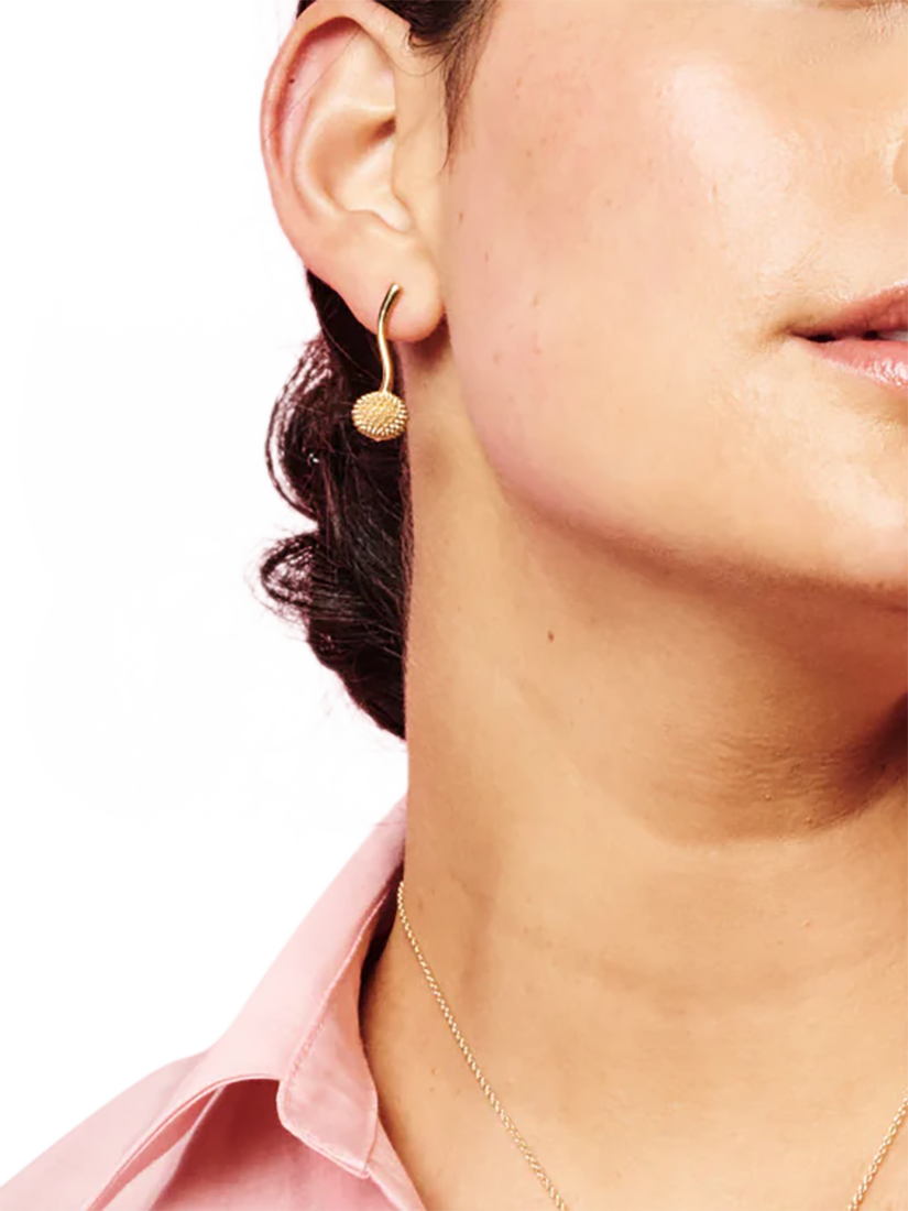 Product image 3 of 3, which shows Toolally Pom Pom Short Drop Earrings, Gold