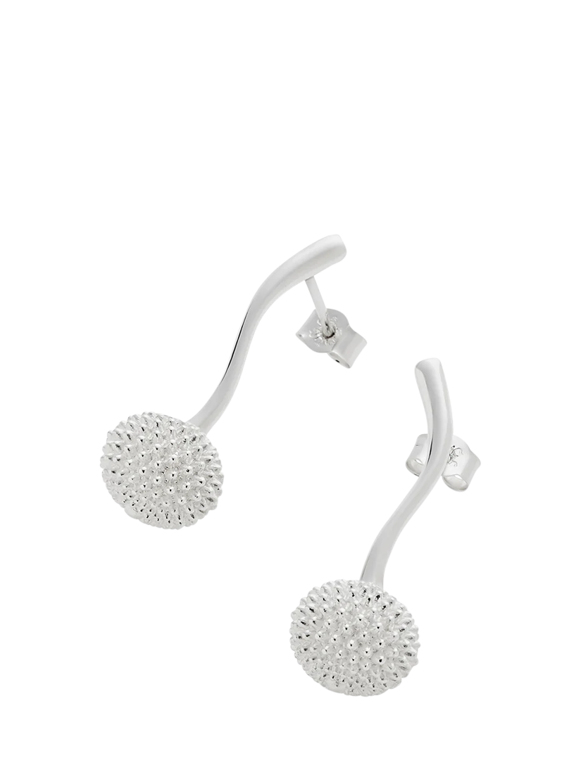 Product image 2 of 4, which shows Toolally Pom Pom Short Drop Earrings, Silver