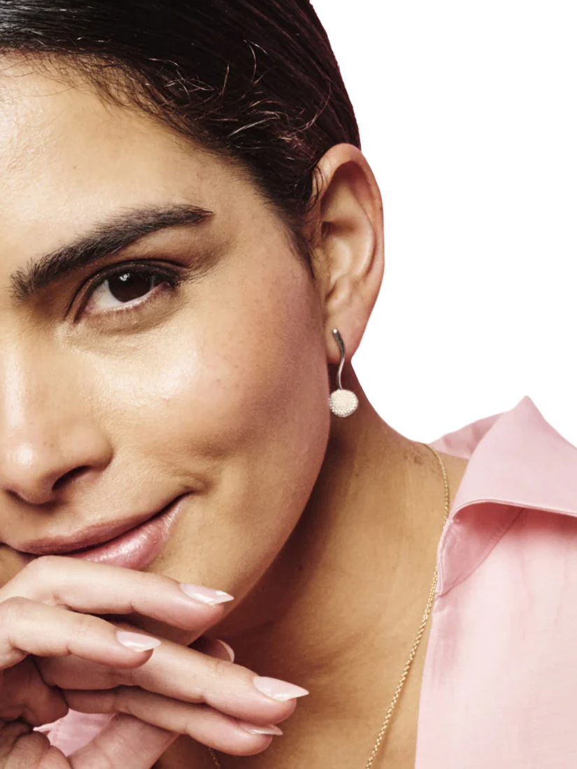 Product image 3 of 4, which shows Toolally Pom Pom Short Drop Earrings, Silver