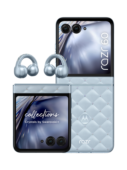 Motorola Razr 60 Foldable Smartphone, 8GB RAM, 6.9”, 5G, SIM Free, 256GB, Brilliant Collection with Crystals by Swarovski, White, White