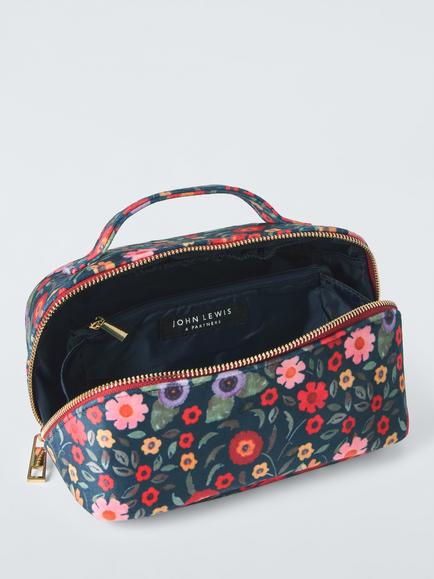 John Lewis Archive Floral Lay Flat Makeup Bag, Navy - view 2, Navy
