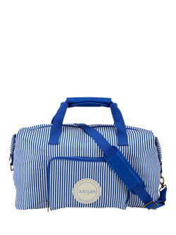 Joules Ticking Stripe Packaway Duffle Bag, 33L, Blue and White, Blue And White