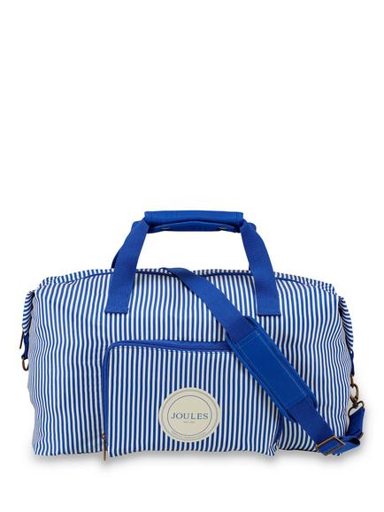 Joules Ticking Stripe Packaway Duffle Bag, 33L, Blue and White, Blue And White