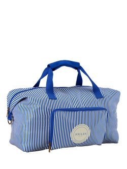 Joules Ticking Stripe Packaway Duffle Bag, 33L, Blue and White - view 2, Blue And White