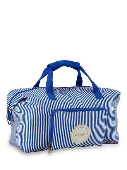 Joules Ticking Stripe Packaway Duffle Bag, 33L, Blue and White - view 2, Blue And White