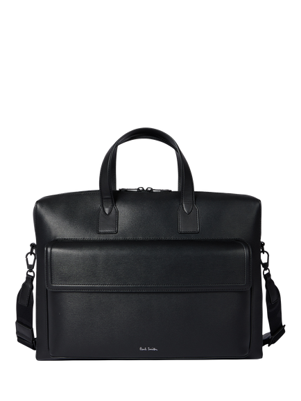 Paul Smith Straw Grain Embossed Leather Folio Bag, Black, Black Black
