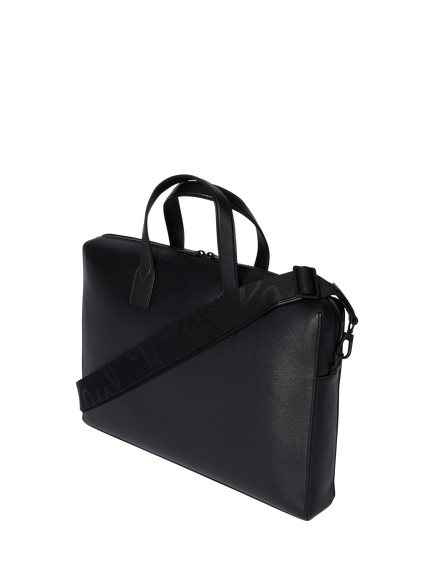 Paul Smith Straw Grain Embossed Leather Folio Bag, Black - view 2, Black Black