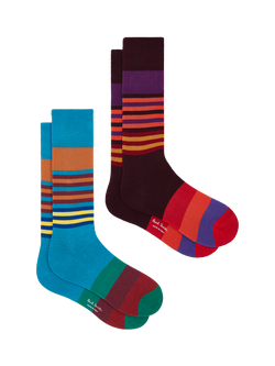 Paul Smith Vareigated Stripe Cotton Blend Socks, Pack of 2, Multi, Multi Multi