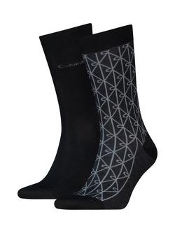 Calvin Klein Mercerised Combed Cotton Blend Logo Socks, Pack of 2, Black, Black