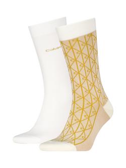 Calvin Klein Mercerised Combed Cotton Blend Logo Socks, Pack of 2, Soft Yellow, Soft Yellow