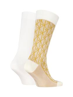 Calvin Klein Mercerised Combed Cotton Blend Logo Socks, Pack of 2, Soft Yellow - view 2, Soft Yellow