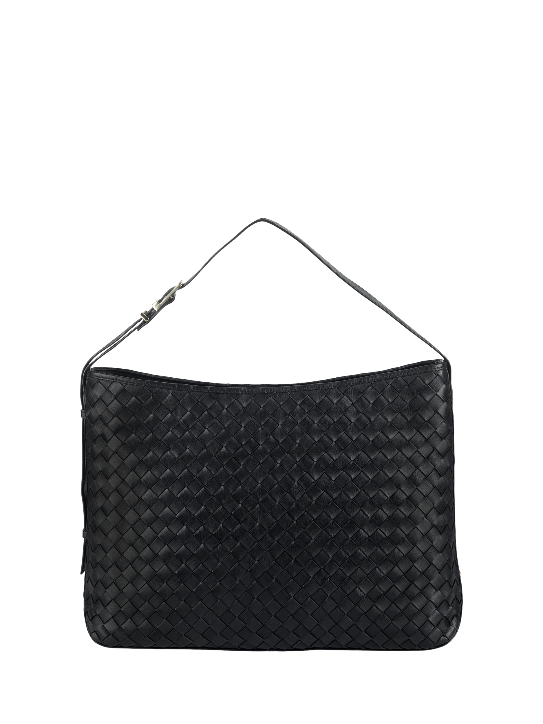 Product image 1 of 5, which shows Apatchy London Holly Woven Leather Handbag, Black