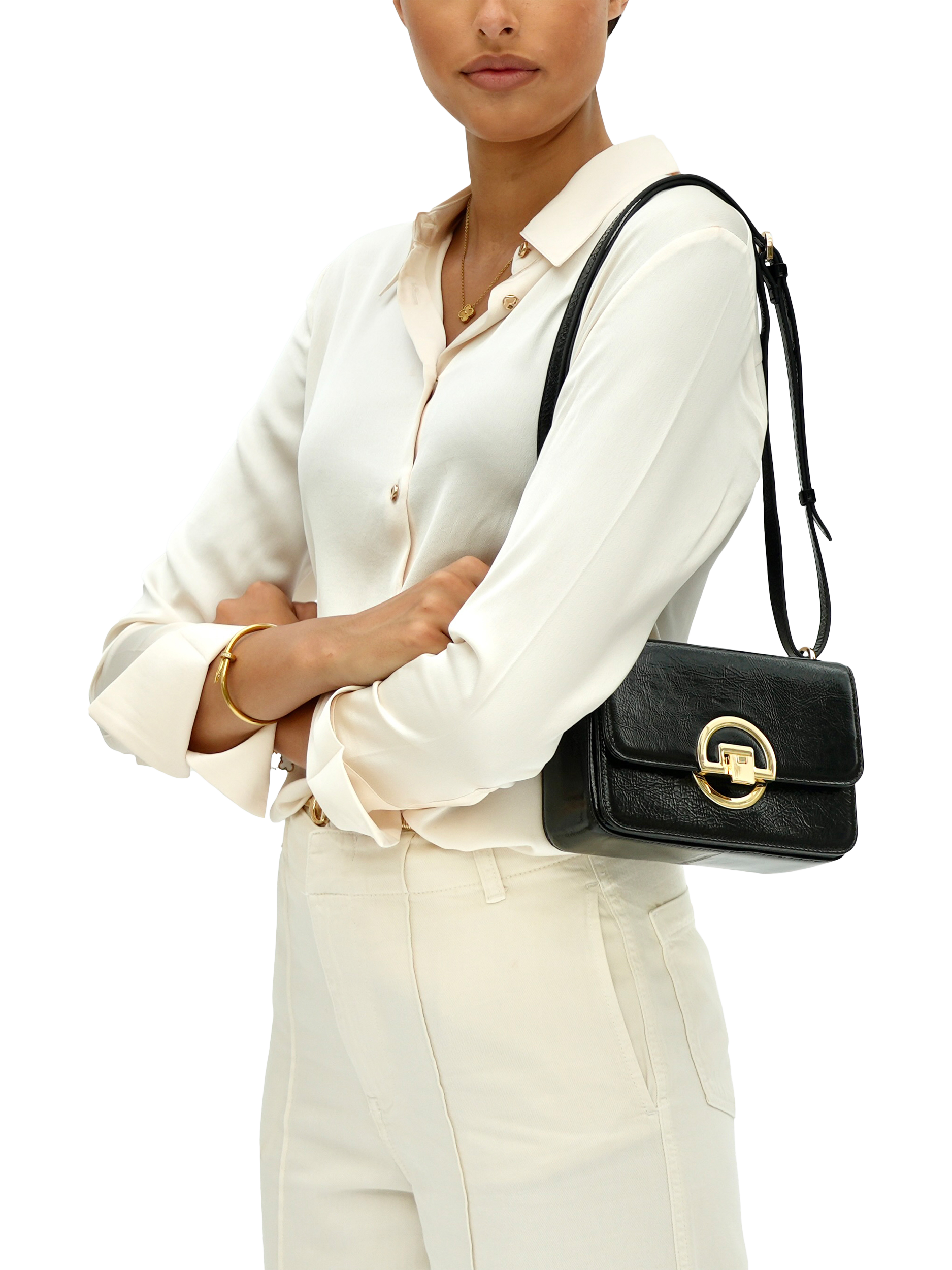 Product image 6 of 6, which shows Apatchy London Tilly Leather Shoulder Bag, Black