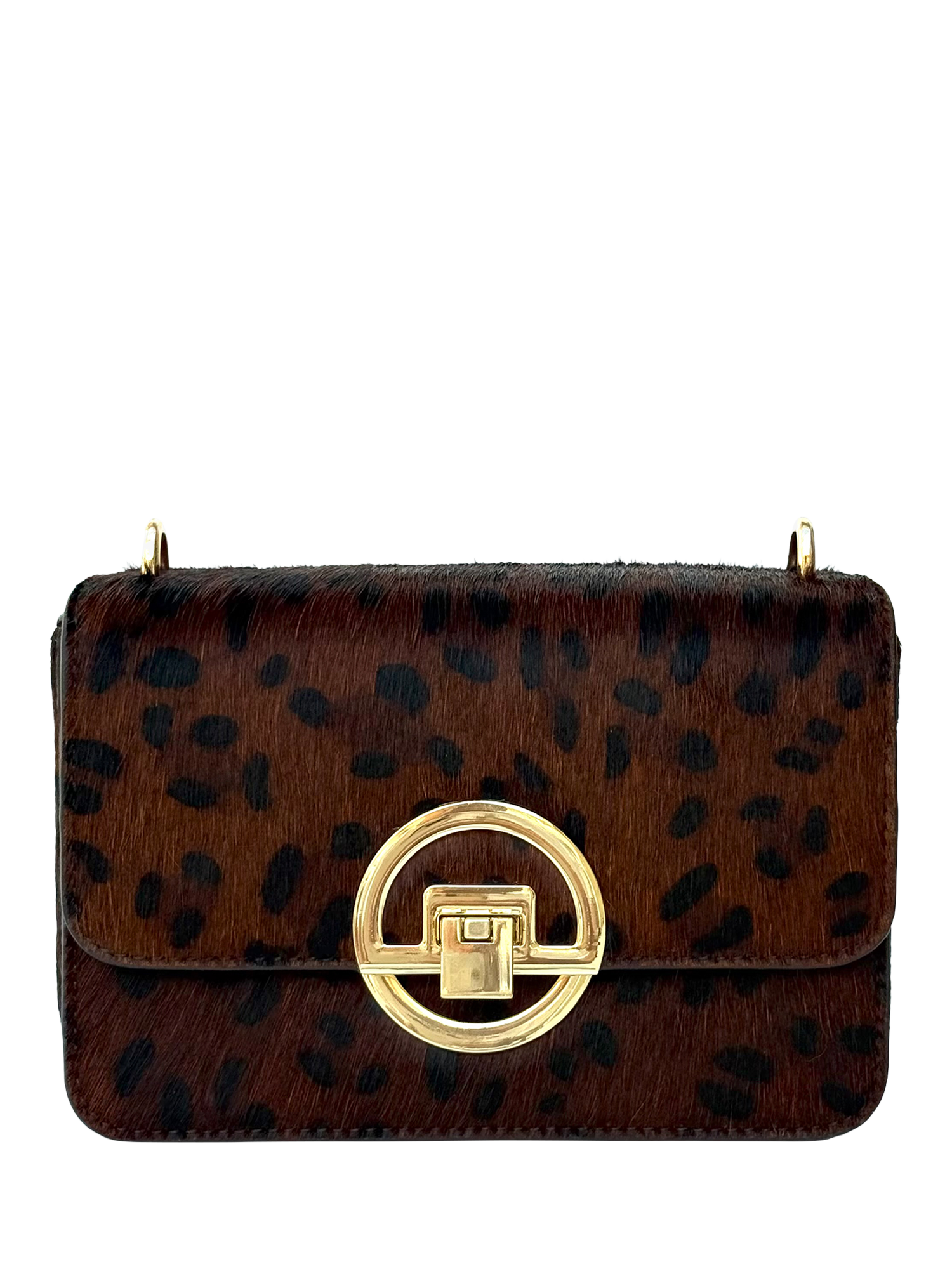 Product image 1 of 6, which shows Apatchy London Tilly Leather Leopard Shoulder Bag, Brown