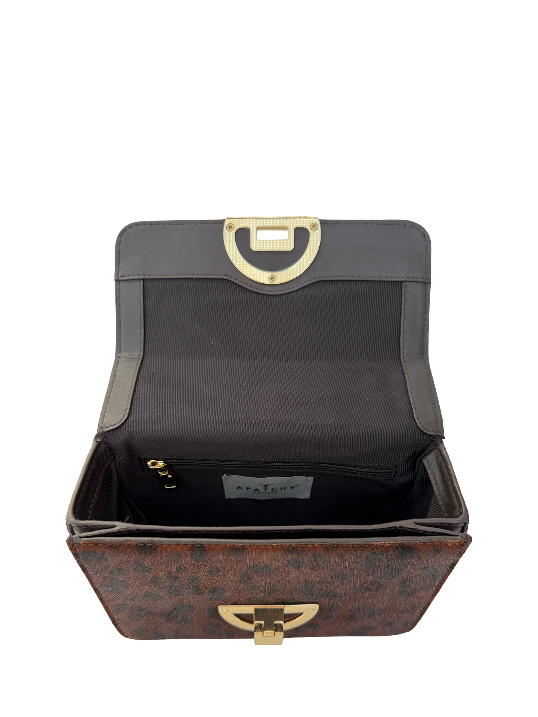 Product image 5 of 6, which shows Apatchy London Tilly Leather Leopard Shoulder Bag, Brown