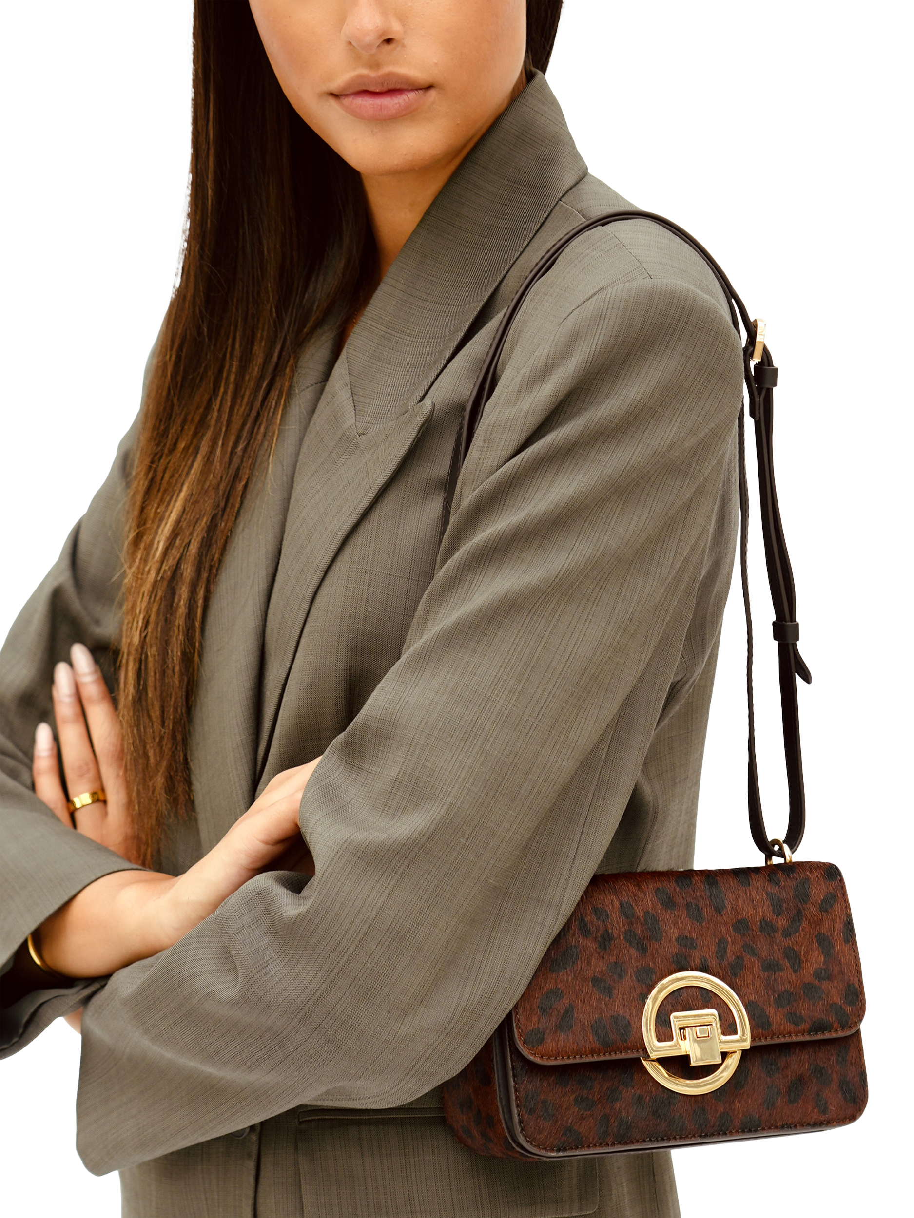 Product image 6 of 6, which shows Apatchy London Tilly Leather Leopard Shoulder Bag, Brown