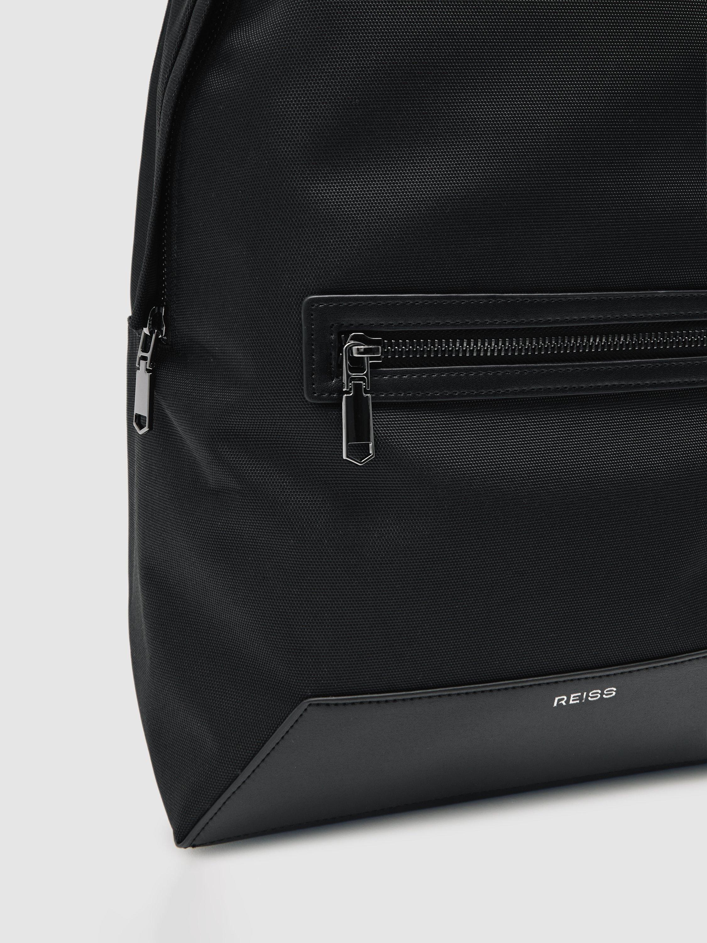 Product image 2 of 5, which shows Reiss Allen Woven Zipped Backpack, Black