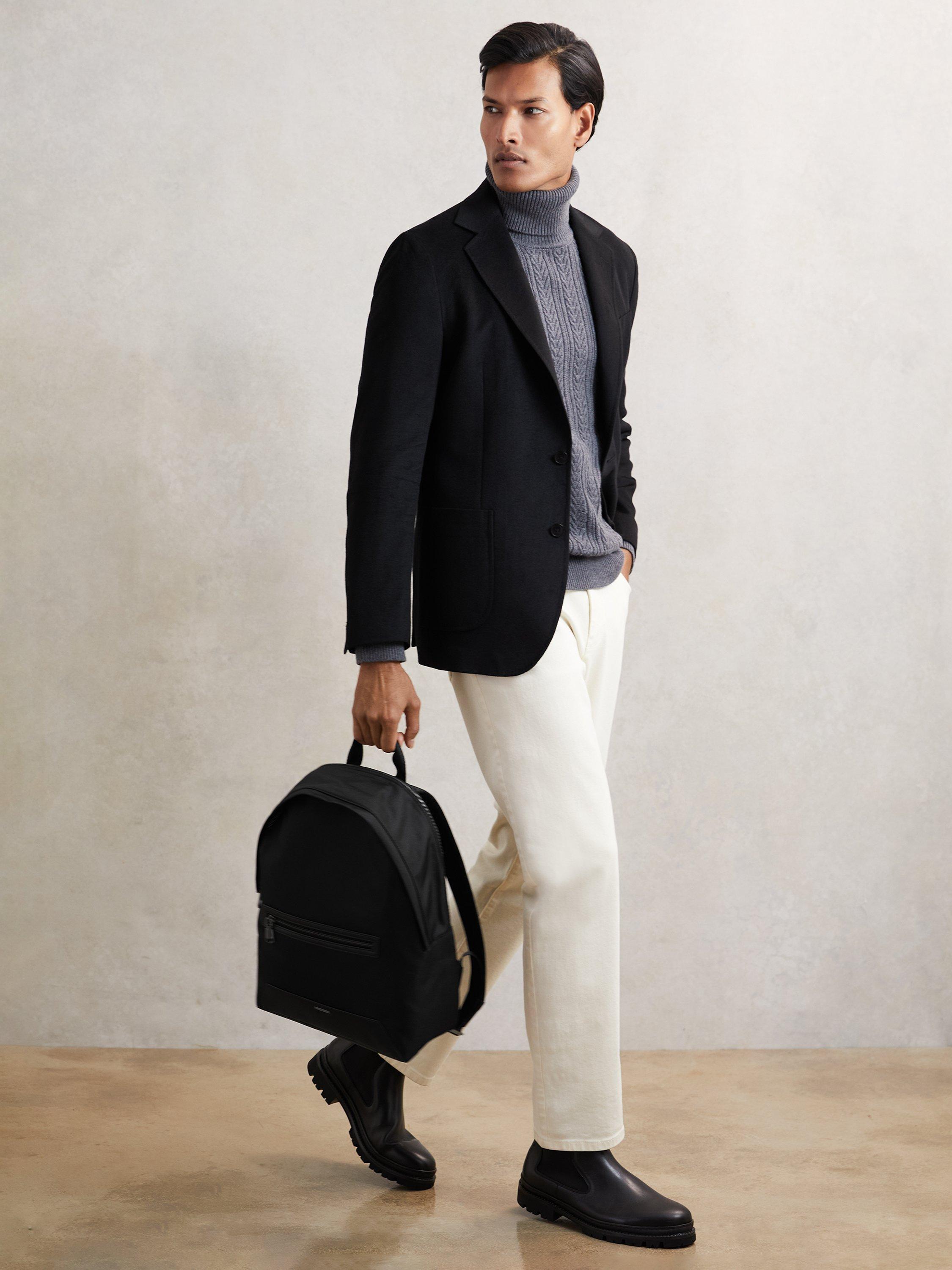 Product image 3 of 5, which shows Reiss Allen Woven Zipped Backpack, Black