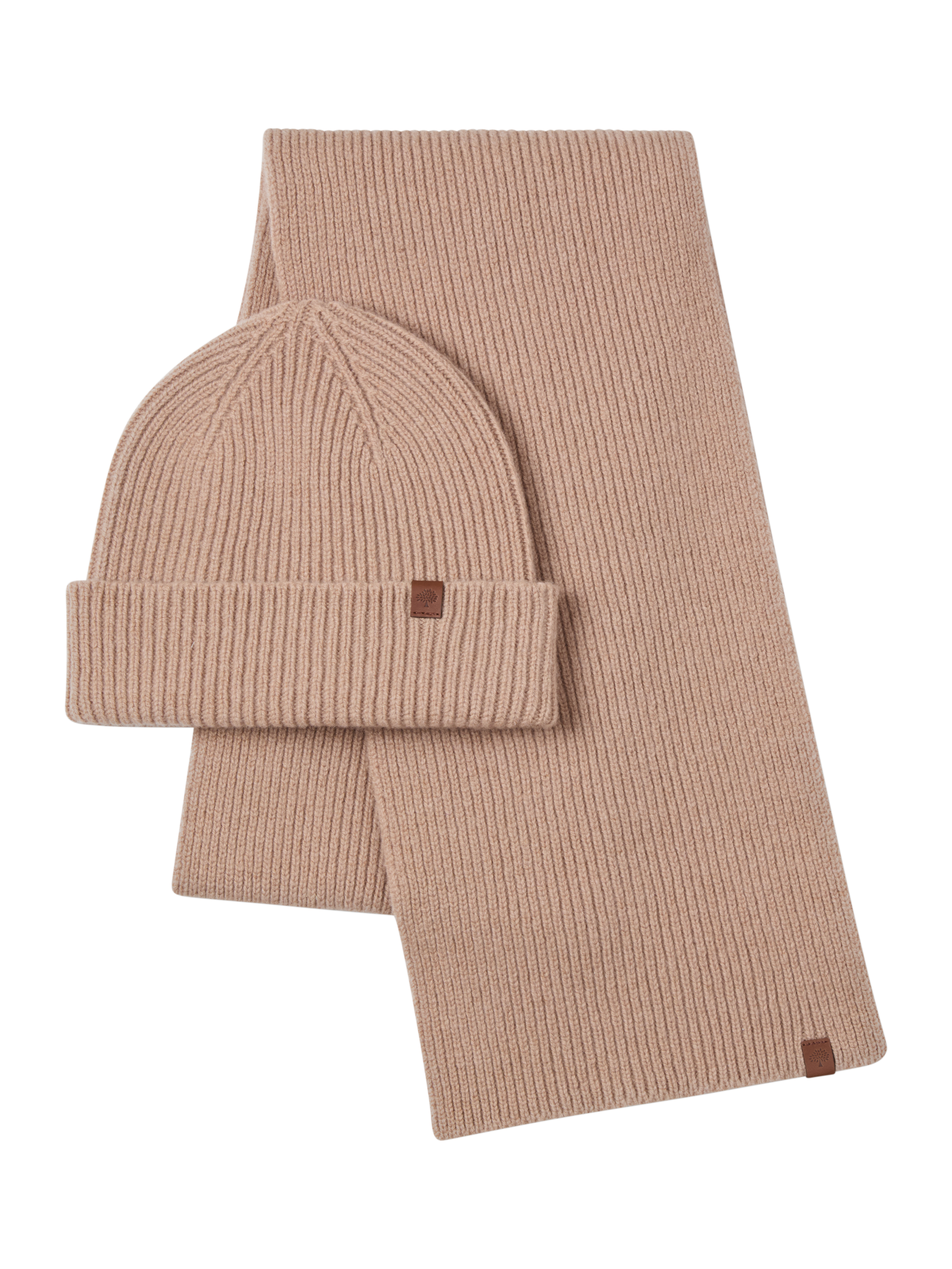 Product image 2 of 6, which shows Mulberry Pure Wool Beanie Hat and Scarf Set, Camel