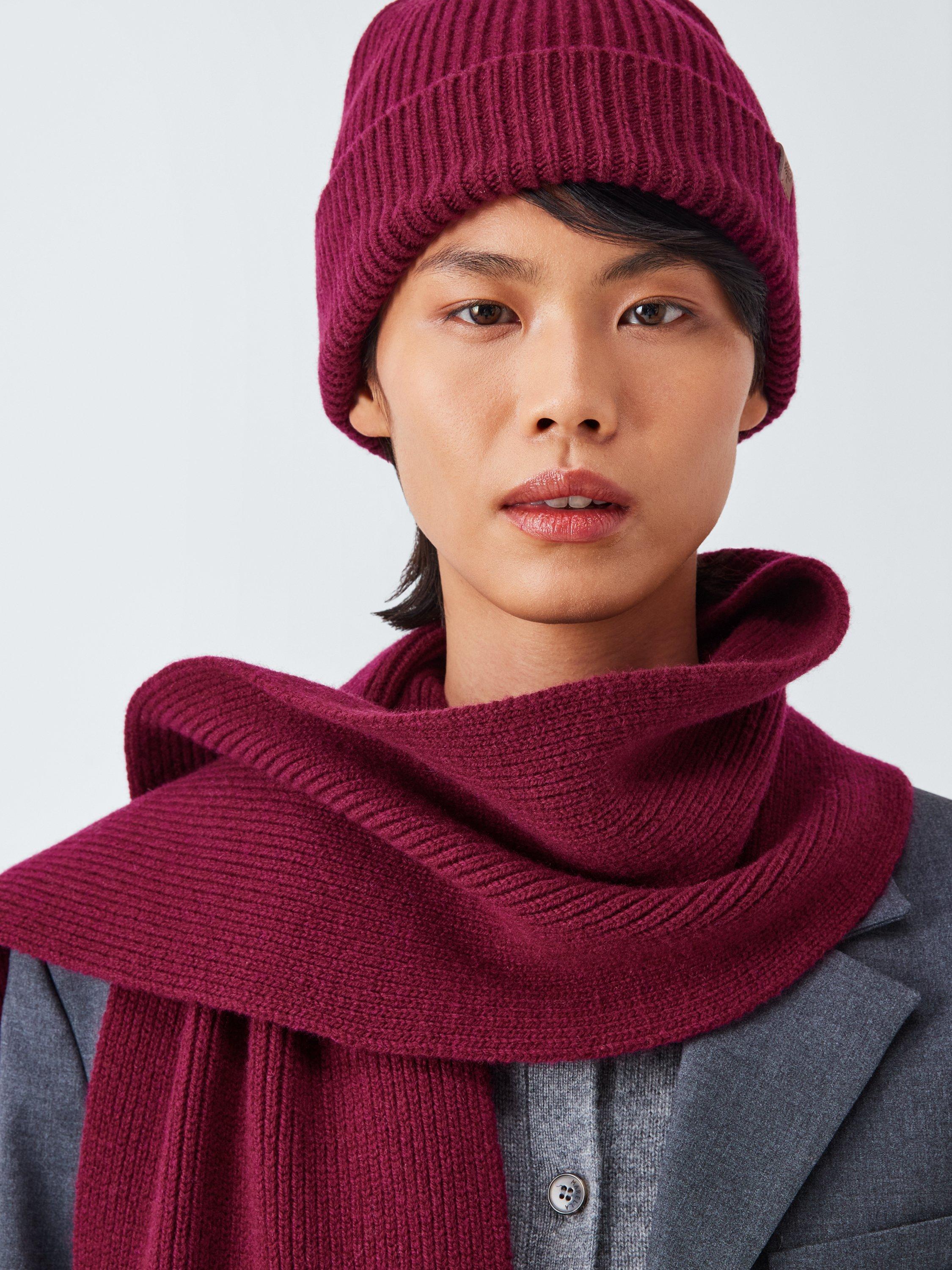 Mulberry Pure Wool Beanie Hat and Scarf Set, Black Cherry