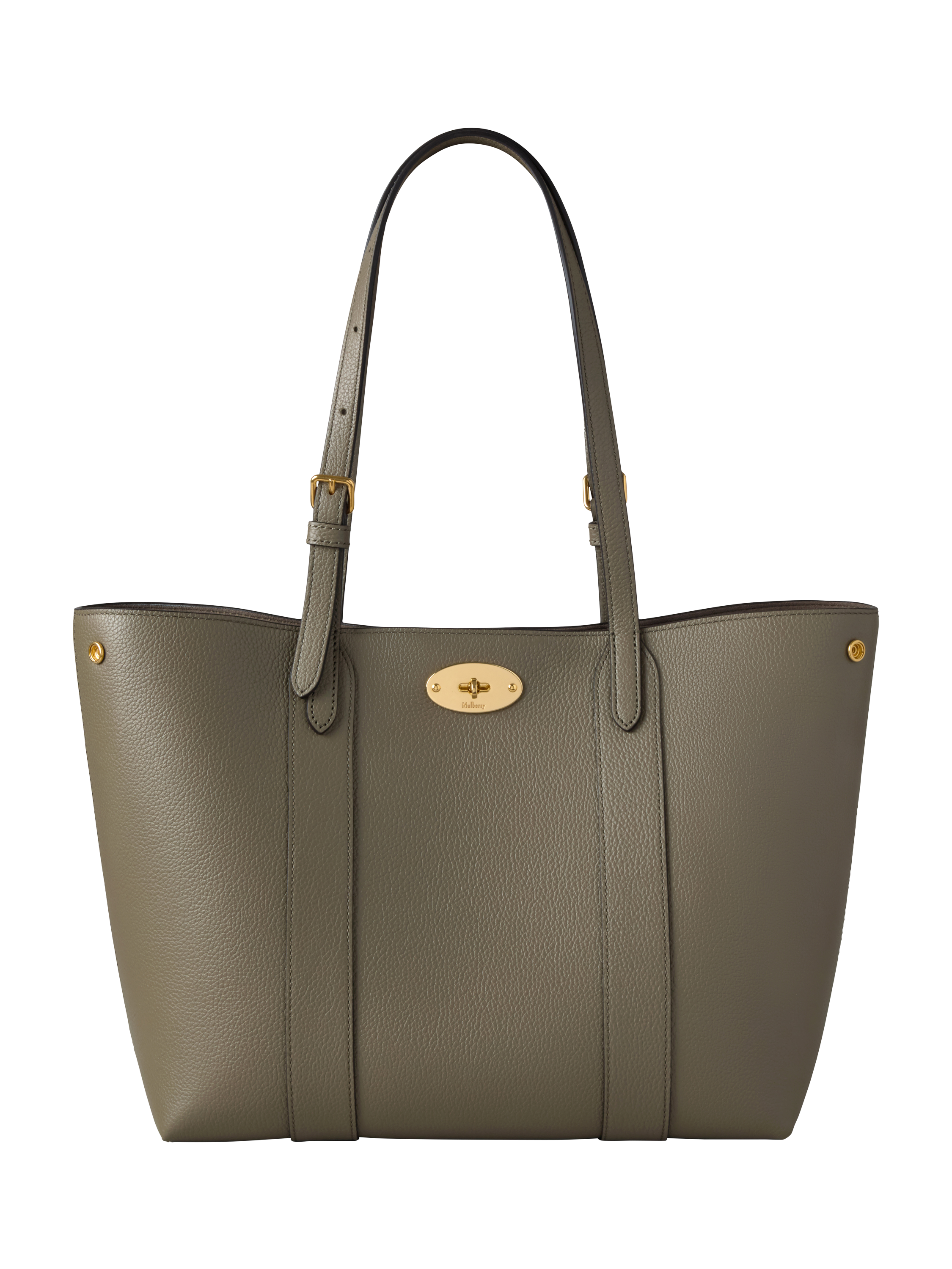 Product image 1 of 6, which shows Mulberry Small Bayswater Leather Tote Bag, Linen Green/Khaki