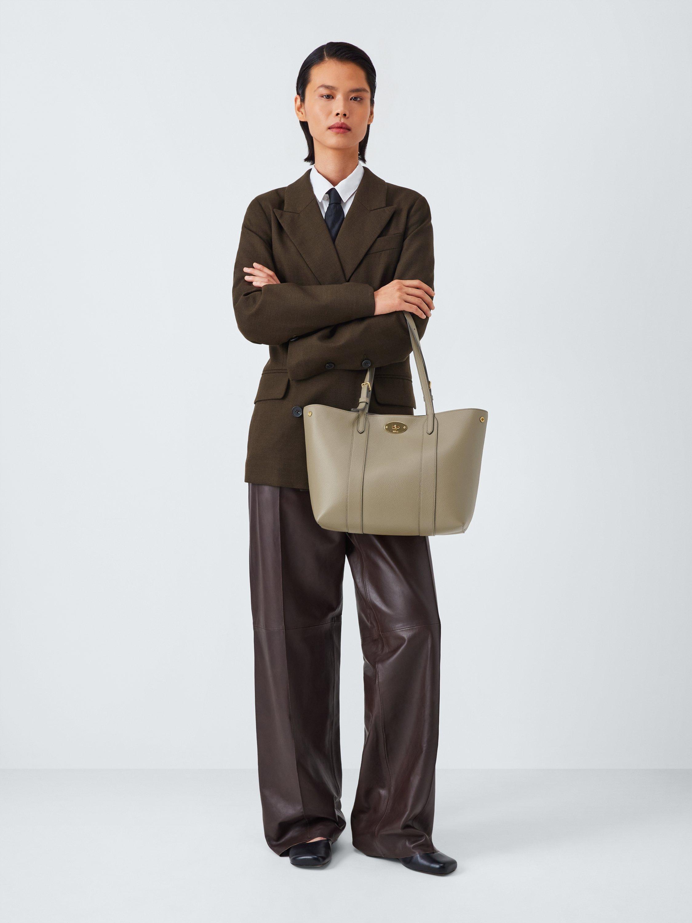 Product image 2 of 6, which shows Mulberry Small Bayswater Leather Tote Bag, Linen Green/Khaki