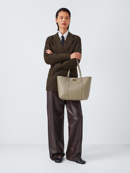 Mulberry Small Bayswater Leather Tote Bag - view 2, Linen Green/Khaki