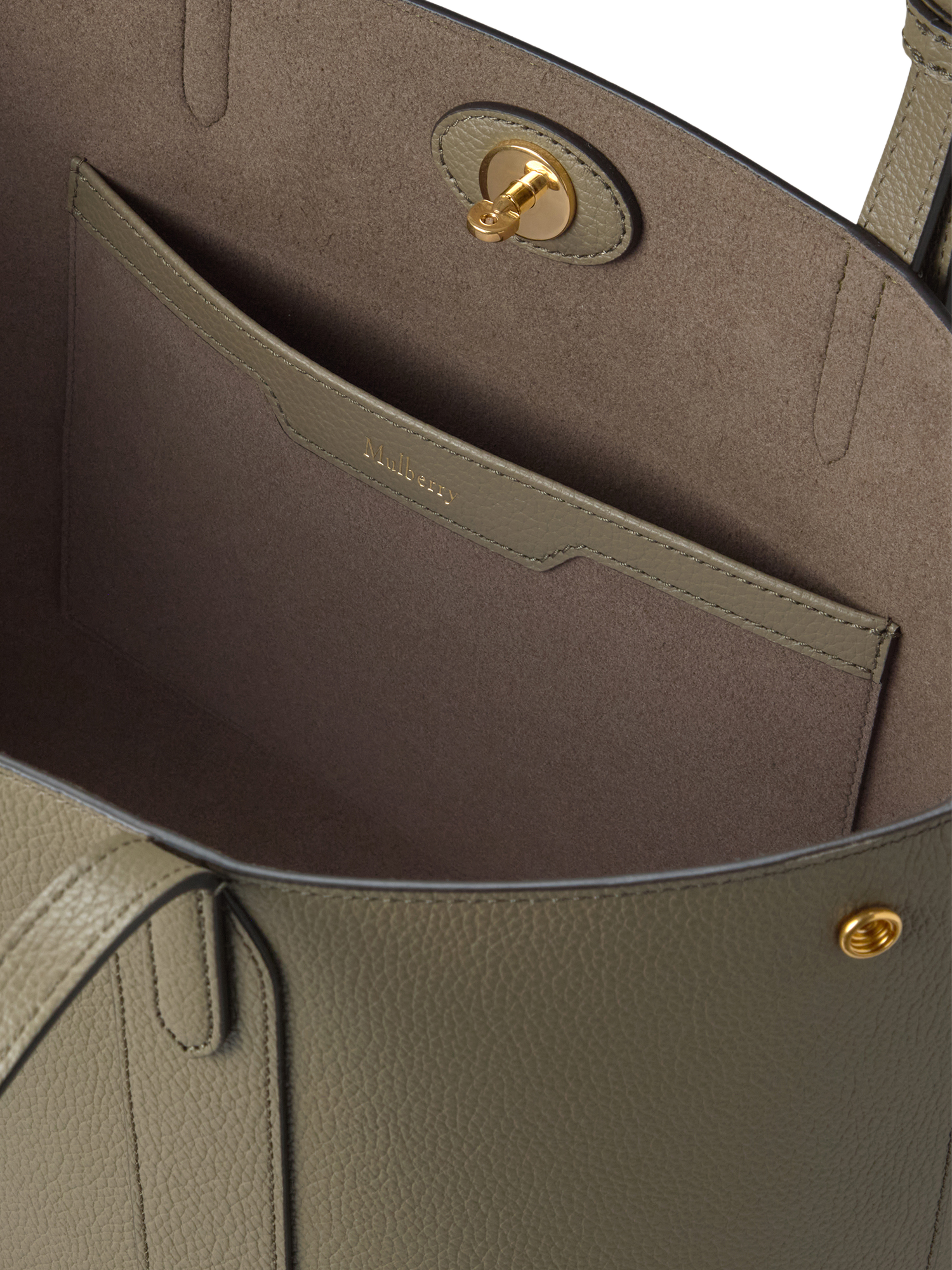 Product image 5 of 6, which shows Mulberry Small Bayswater Leather Tote Bag, Linen Green/Khaki