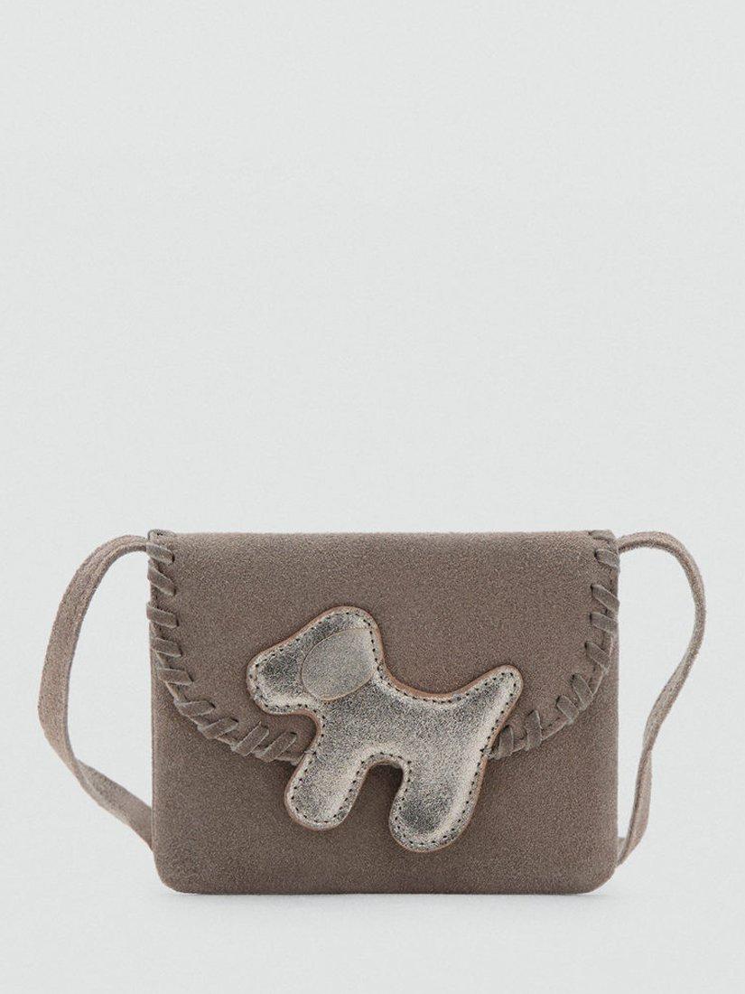 Product image 1 of 5, which shows Mango Doggy Suede Crossbody Bag, Taupe