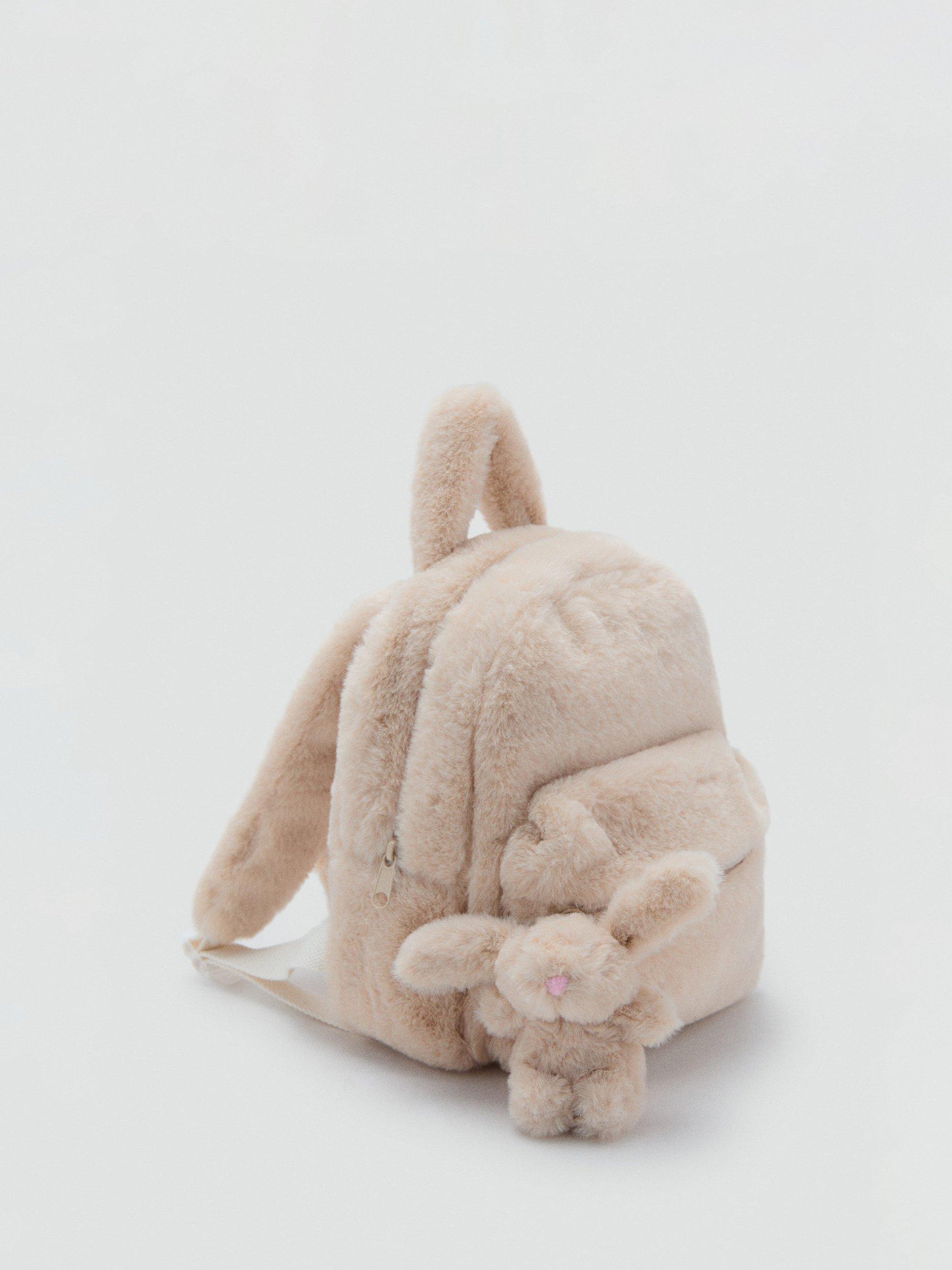 Product image 2 of 5, which shows Mango Kids' Faux Fur Bunny Backpack, Beige