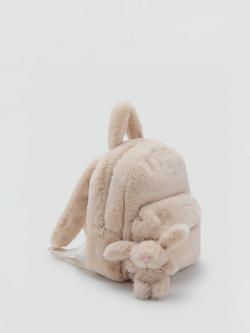 Mango Kids' Faux Fur Bunny Backpack, Beige - view 2, Beige