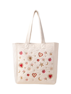Elizabeth Scarlett Love Charm Velvet Tote Bag, Cream