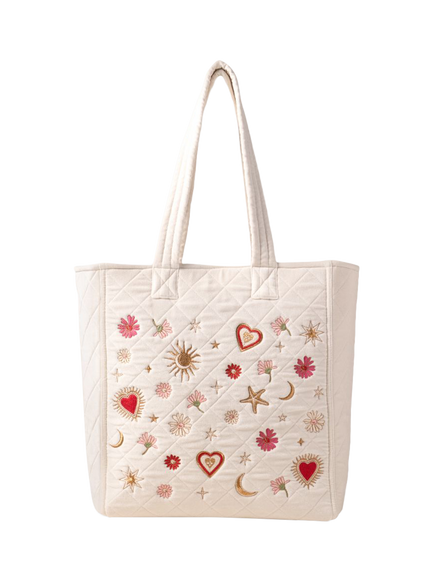 Elizabeth Scarlett Love Charm Velvet Tote Bag, Cream