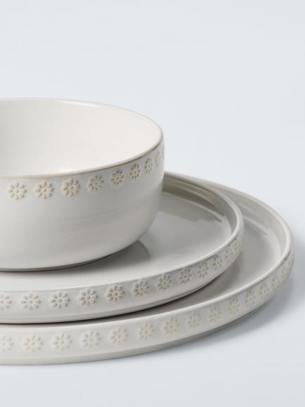 John Lewis Floral Dot Stoneware Set, 12 Piece, White, White White