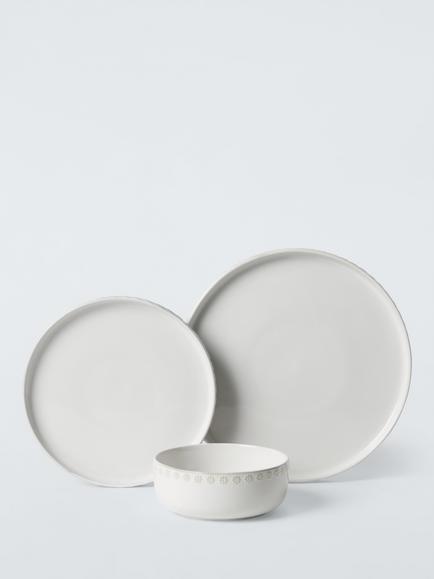 John Lewis Floral Dot Stoneware Set, 12 Piece, White - view 2, White White